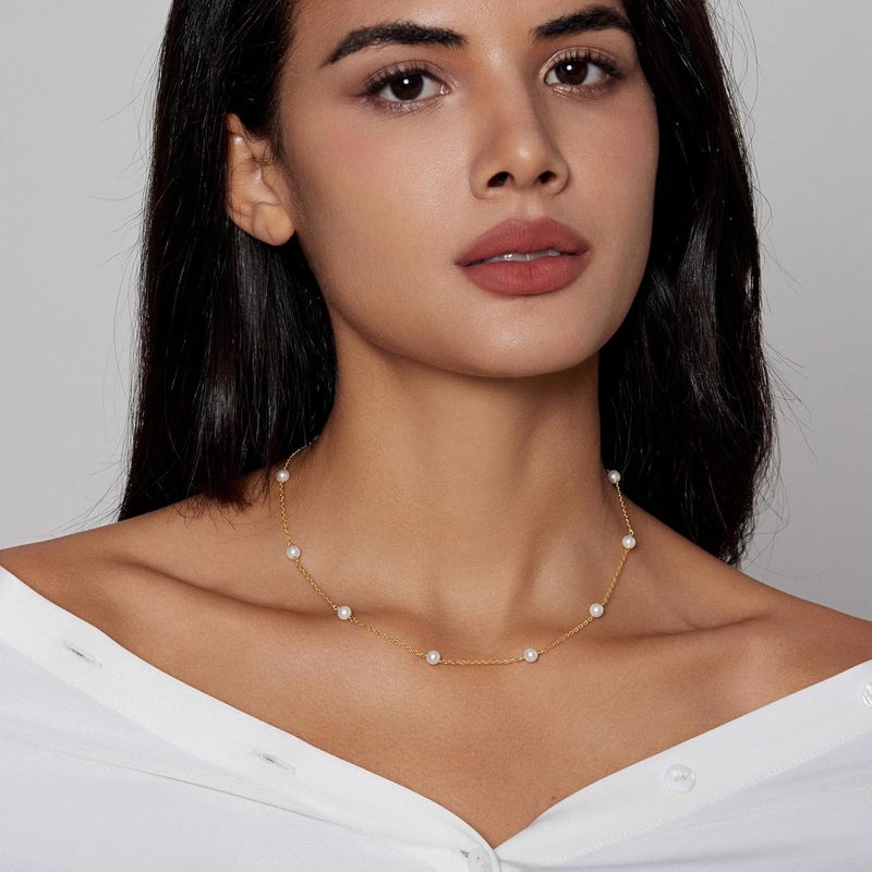 Partm Pearl Necklace for Women Trendy 14K Gold Plated Dainty Pearl Pendant Choker Set Handmade Pearl Gold Necklace Non Tarnish Simple Cute Jewelry Gifts for Women - Image 4